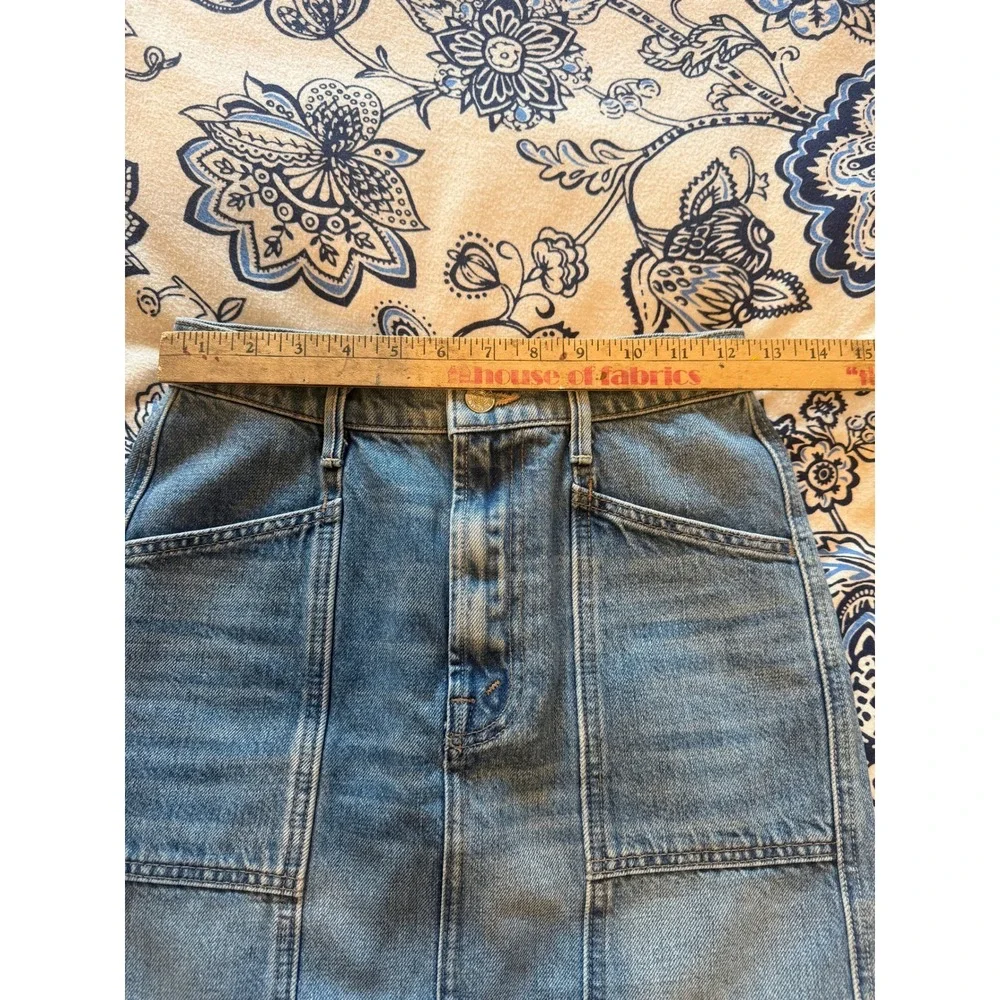 Mother Superior Denim Mini Skirt Blue High Waist Patch Pocket Womens Size 24